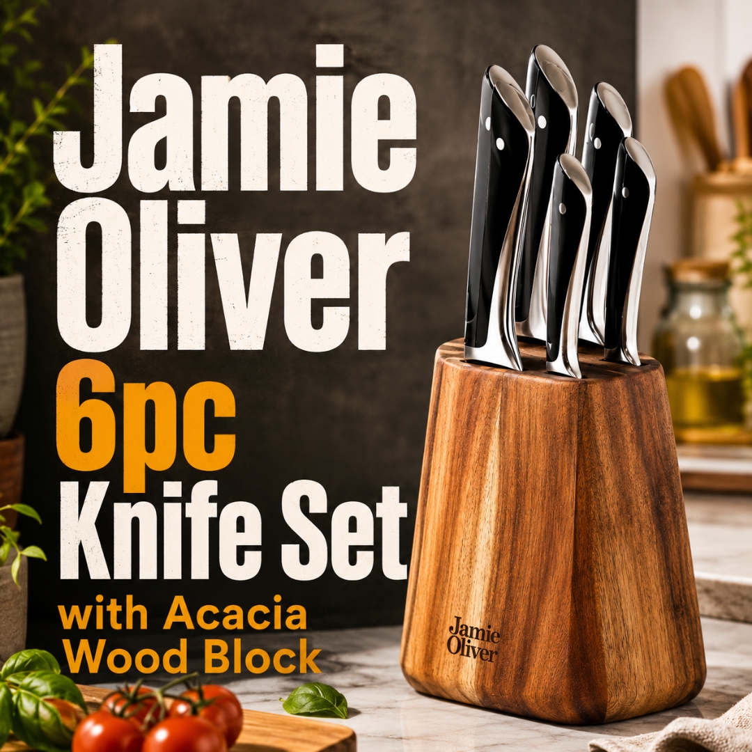 Jamie Oliver 6pc Knife Set with Acacia Wood Block