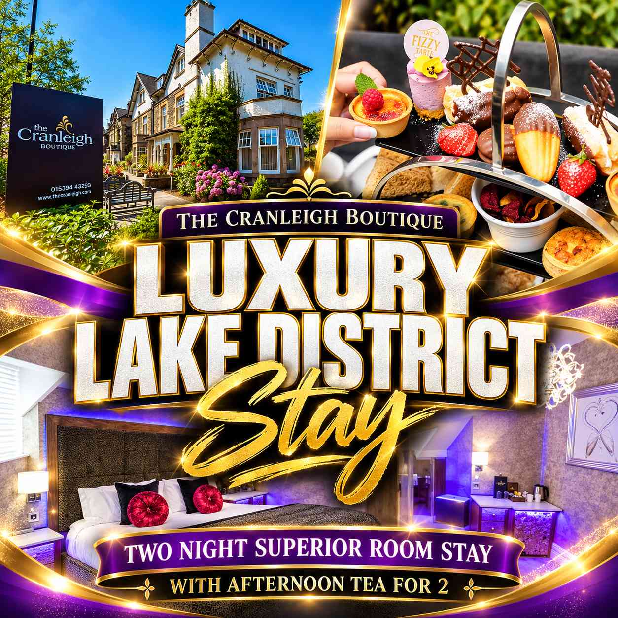 The Cranleigh Boutique Luxury Lake District Two Night Superior Room Stay with Afternoon Tea for 2