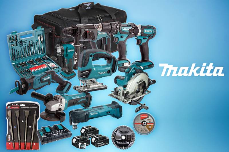 Win this Makita 18V 9 Piece Combo Kit with 3 x 5.0Ah Battery Charger & Accessories Set