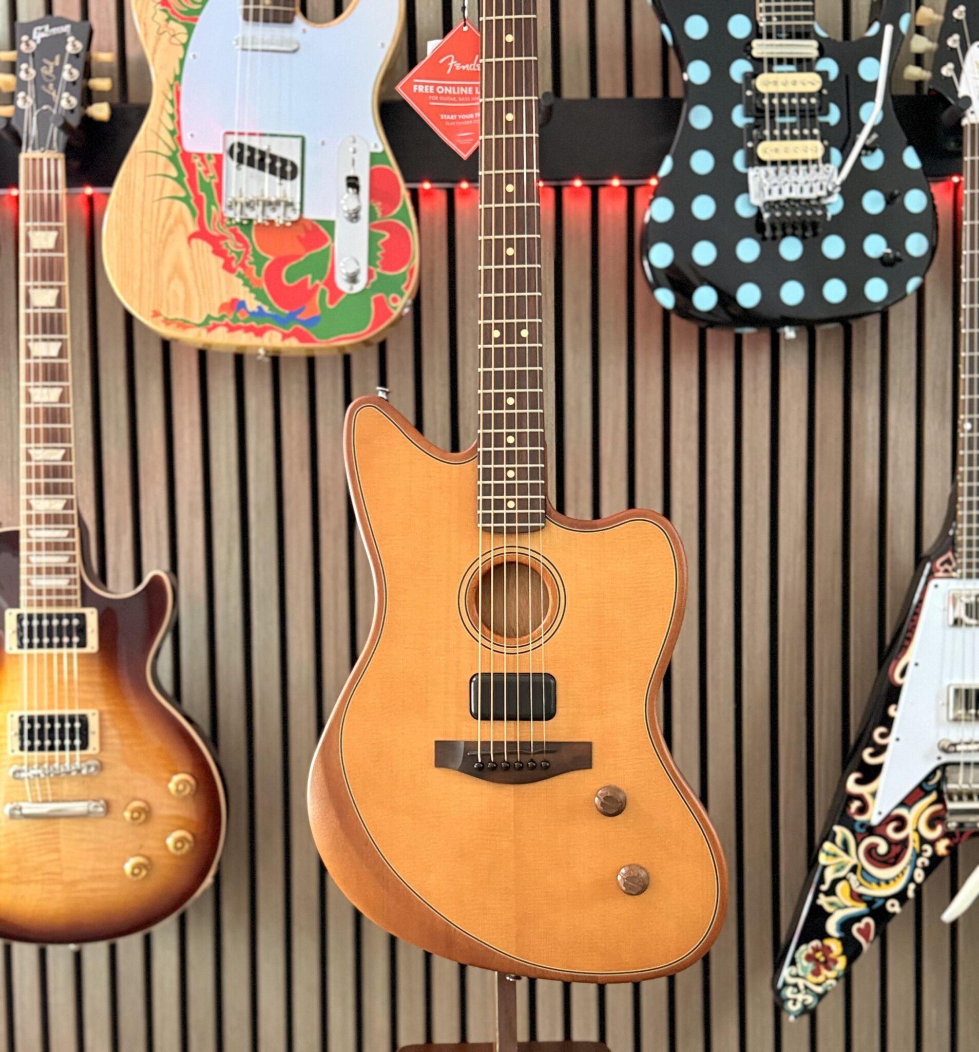 NEW FENDER JAZZMASTER ACOUSTASONIC: AGED NATUARAL
