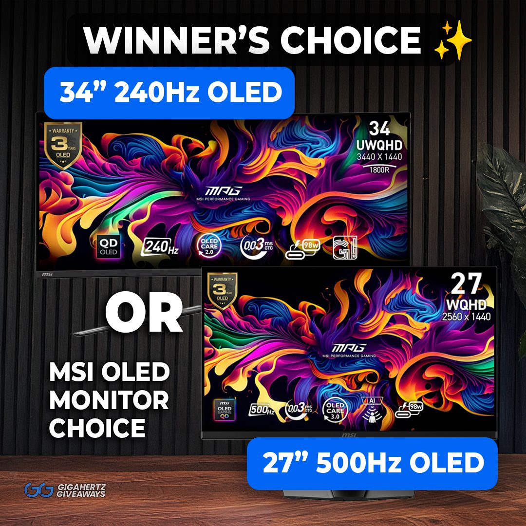 MSI 27″ 500Hz or 34″ 240Hz OLED Monitor | WINNER'S CHOICE