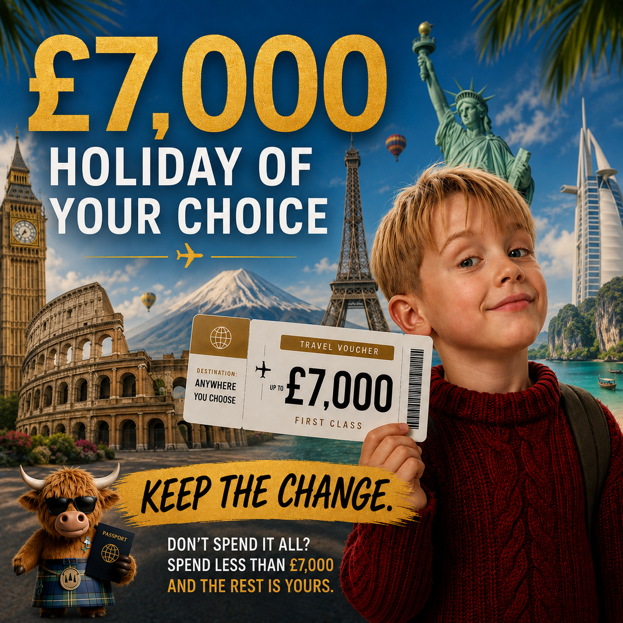 Pick Your Paradise – £7,000 Holiday of Your Choice – You Pick The Destination & Keep The Change!