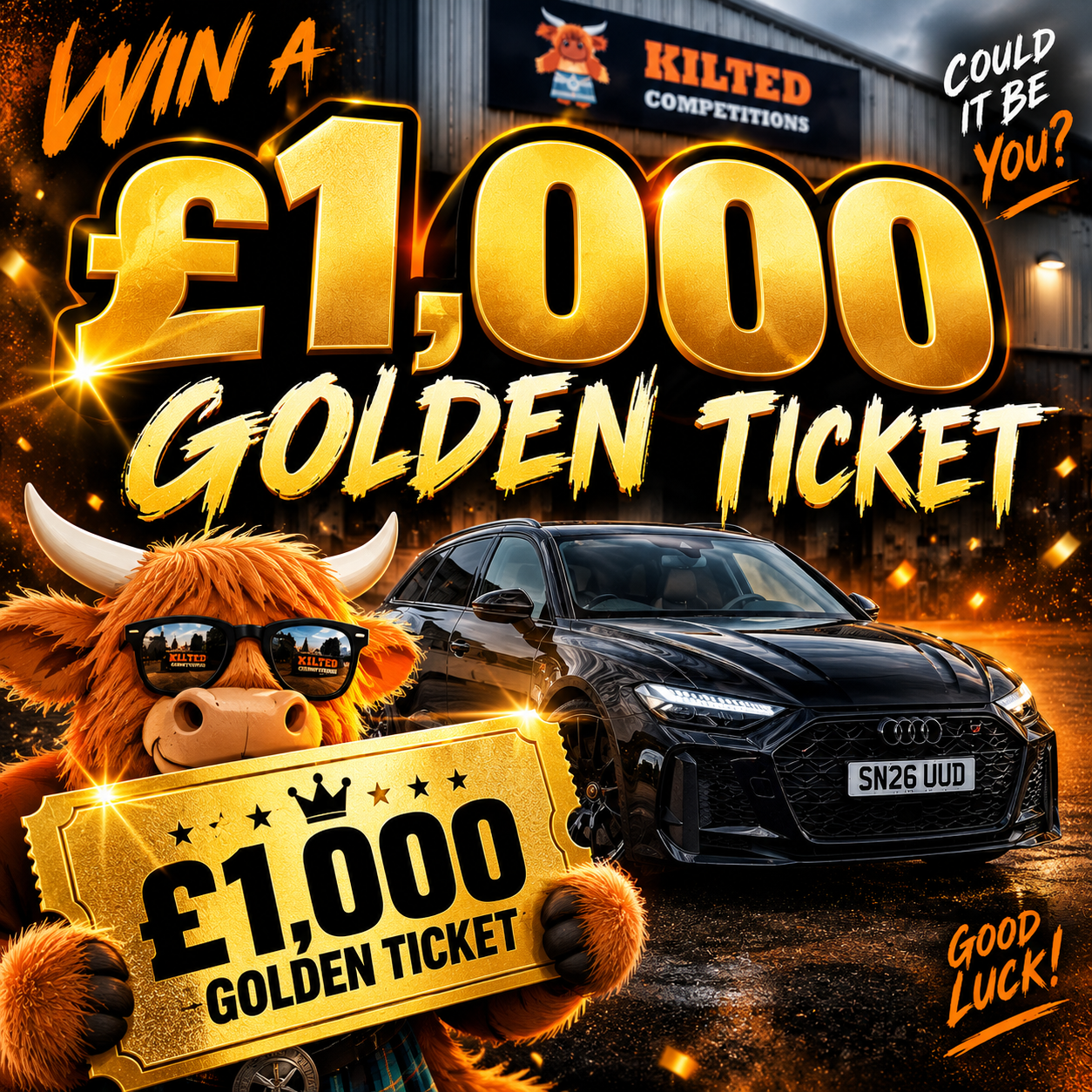 Win a £1,000 Golden Ticket into the Audi RS5 or £80,000 Cash draw