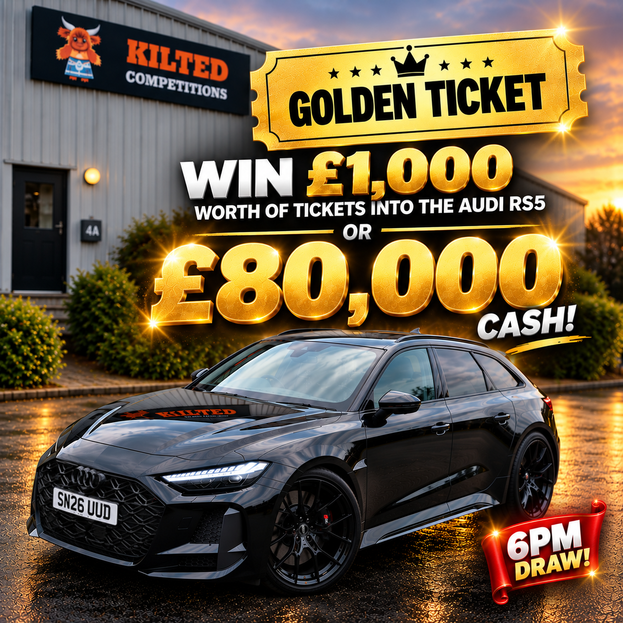Win a £1,000 Golden Ticket into the Audi RS5 or £80,000 Cash draw #4