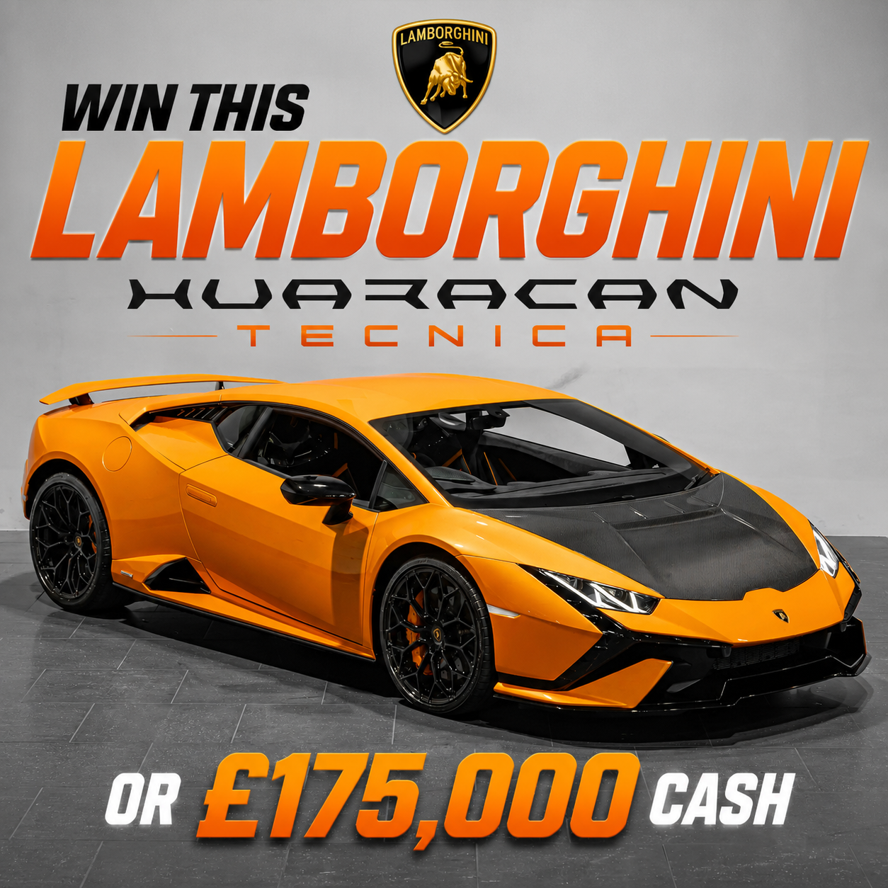 August STAR Prize – WIN This Incredible 2023 Lamborghini Huracan Tecnica + £5,000 Cash – or £175,000 Tax-Free Cash
