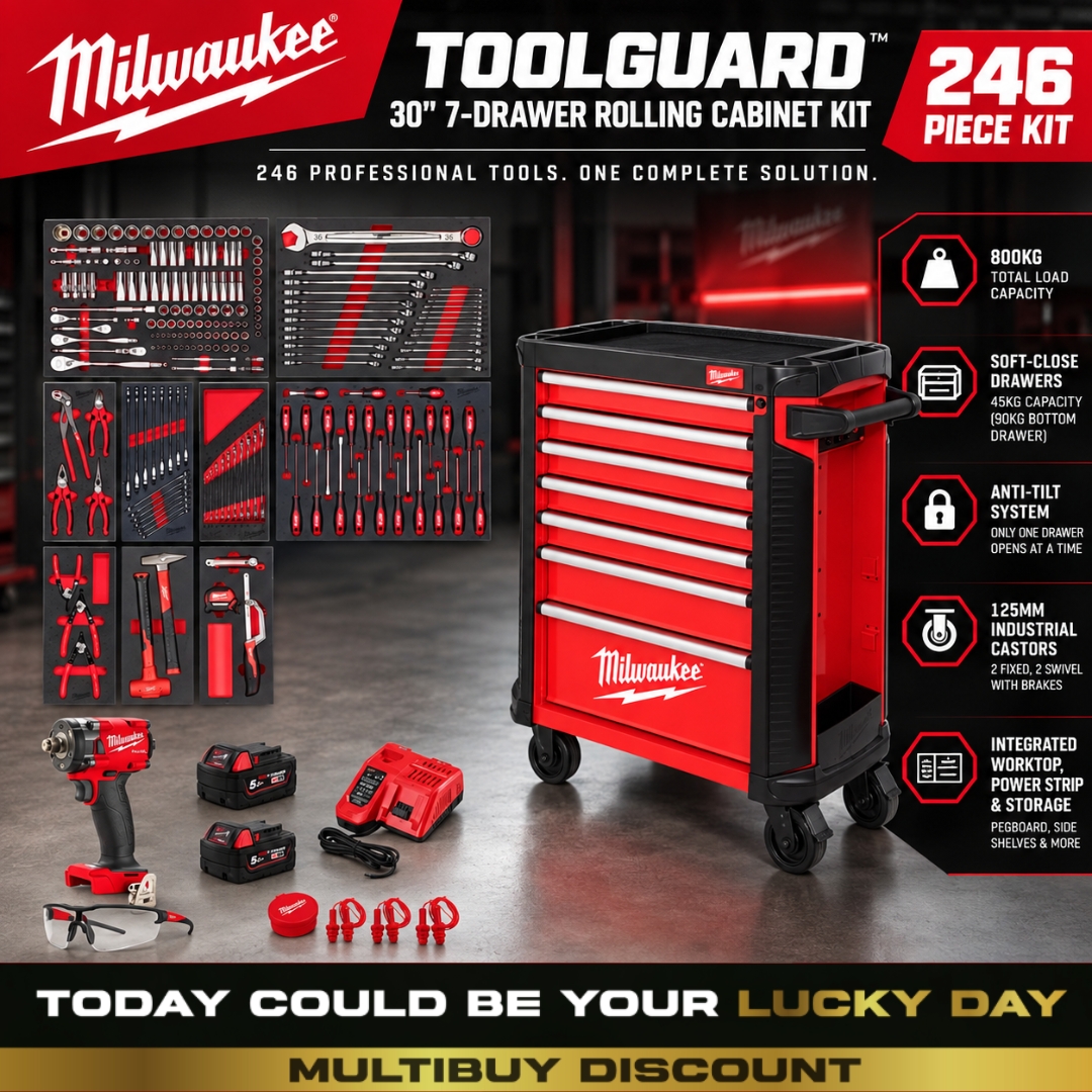 Milwaukee TOOLGUARD™ 30″ Filled 7-Drawer Steel Storage Rolling Cabinet Kit (Auto Draw)