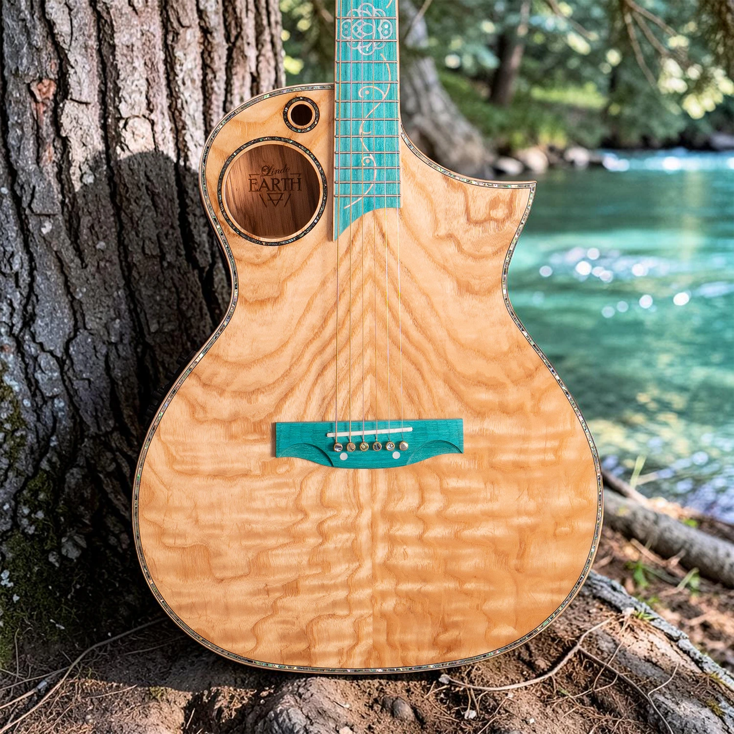 W36 Lindo Earth V2 Slim Body Electro Acoustic Guitar and Premium Hard Case