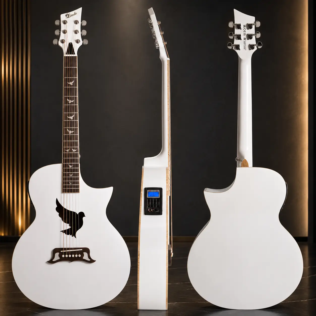 W35 – Lindo White Dove V3 Electro Acoustic Guitar & Premium Hard Case