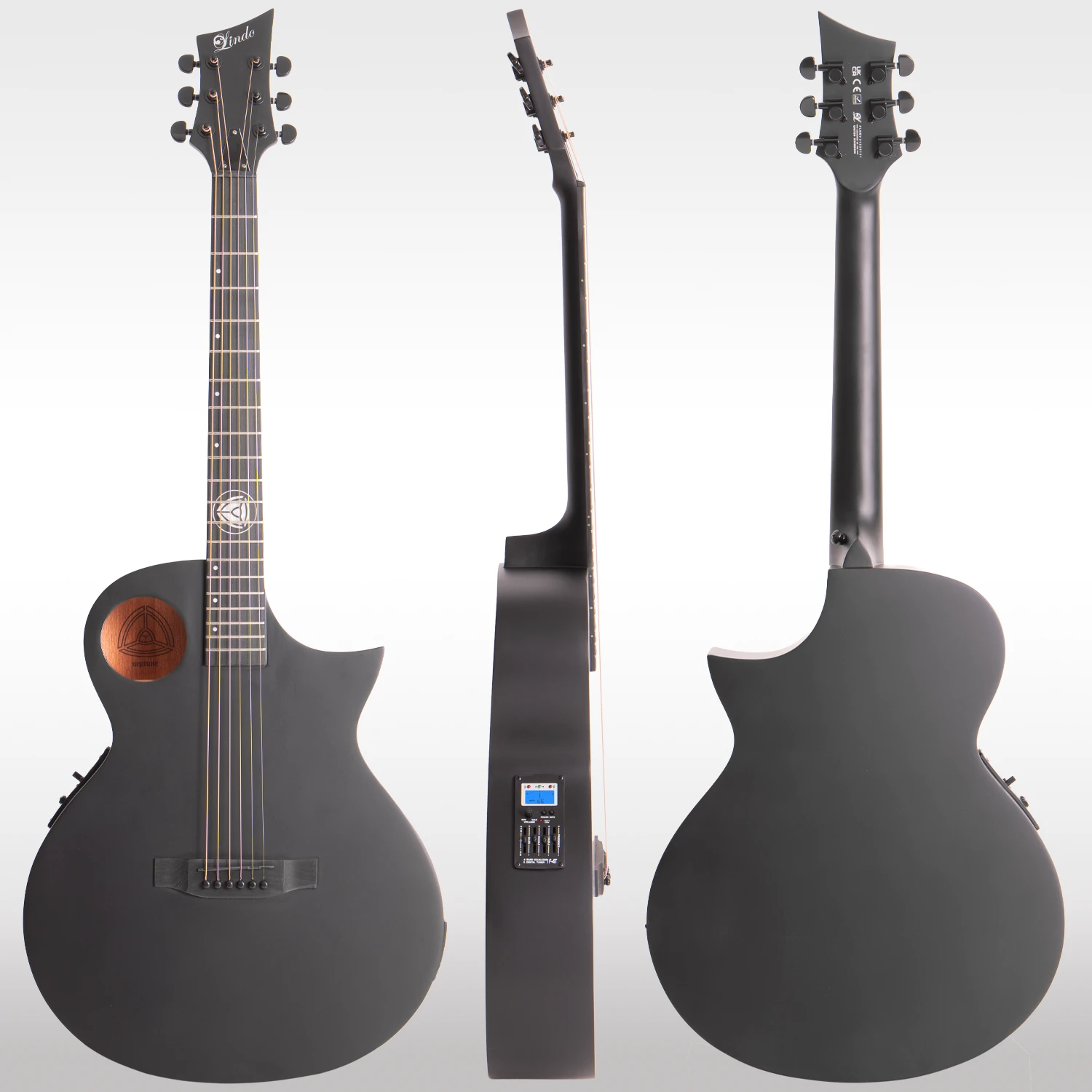 W39-Lindo Neptune V3 All Black Electro Acoustic Guitar – Matte