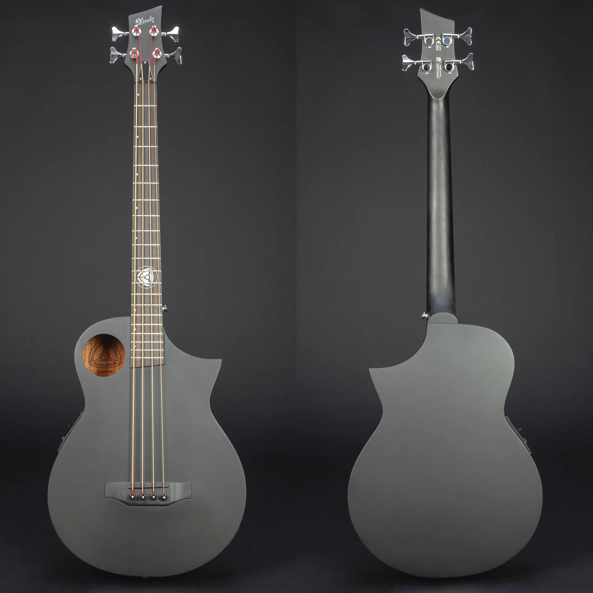 W40 Lindo Neptune V2 Short Scale Matte Black Electro Acoustic Bass Guitar