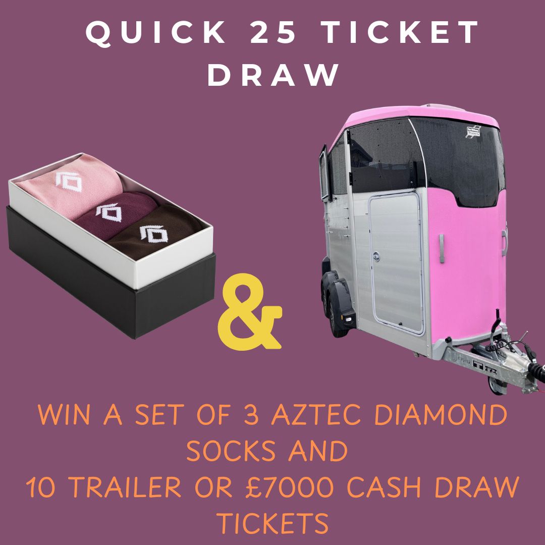 Quick 25 Ticket Draw to Win a Set of 3 Aztec Diamond socks and 10 Trailer or £7000 Cash Draw Tickets