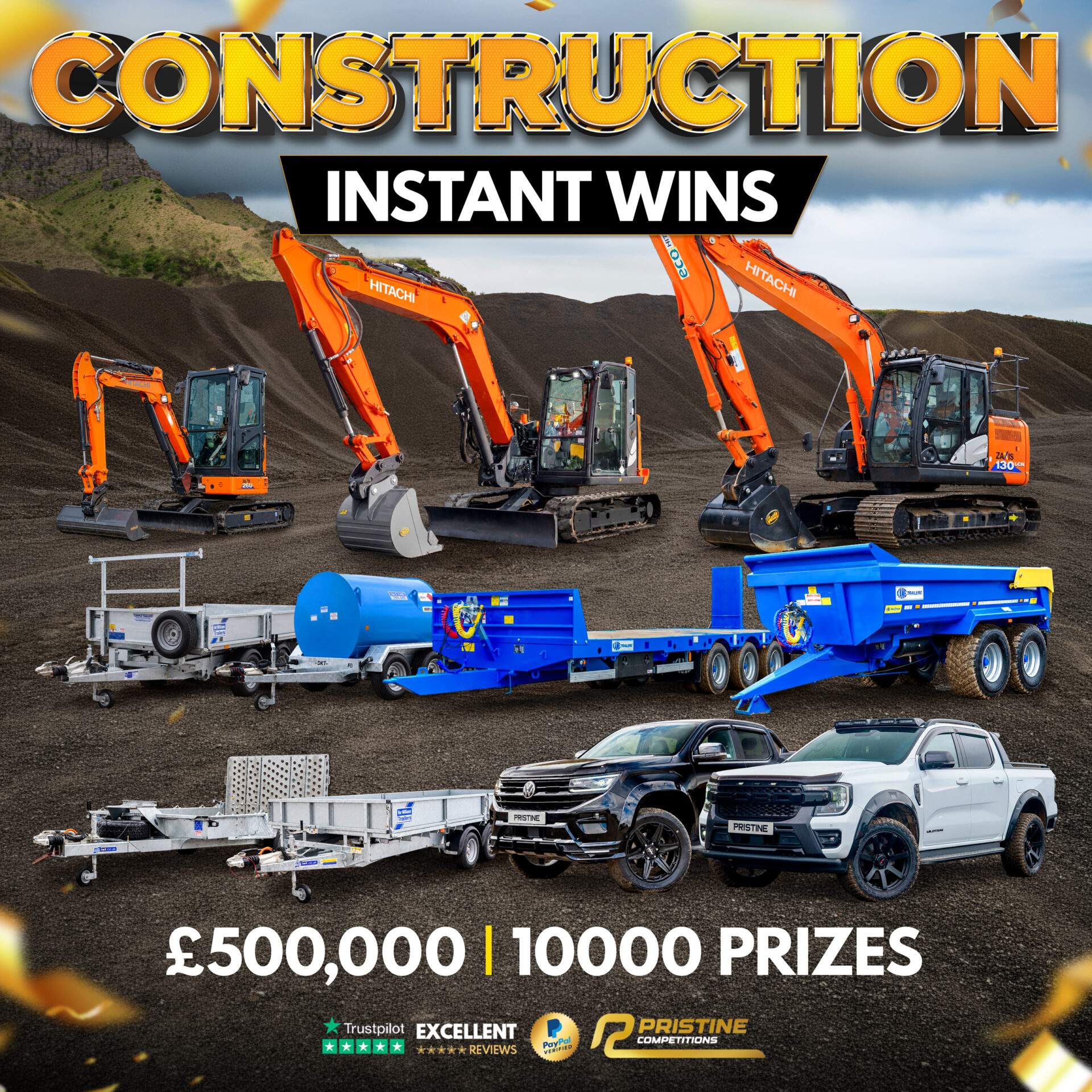 HUGE Construction Instant Wins – 10,000 Prizes – £500,000 Prize Fund
