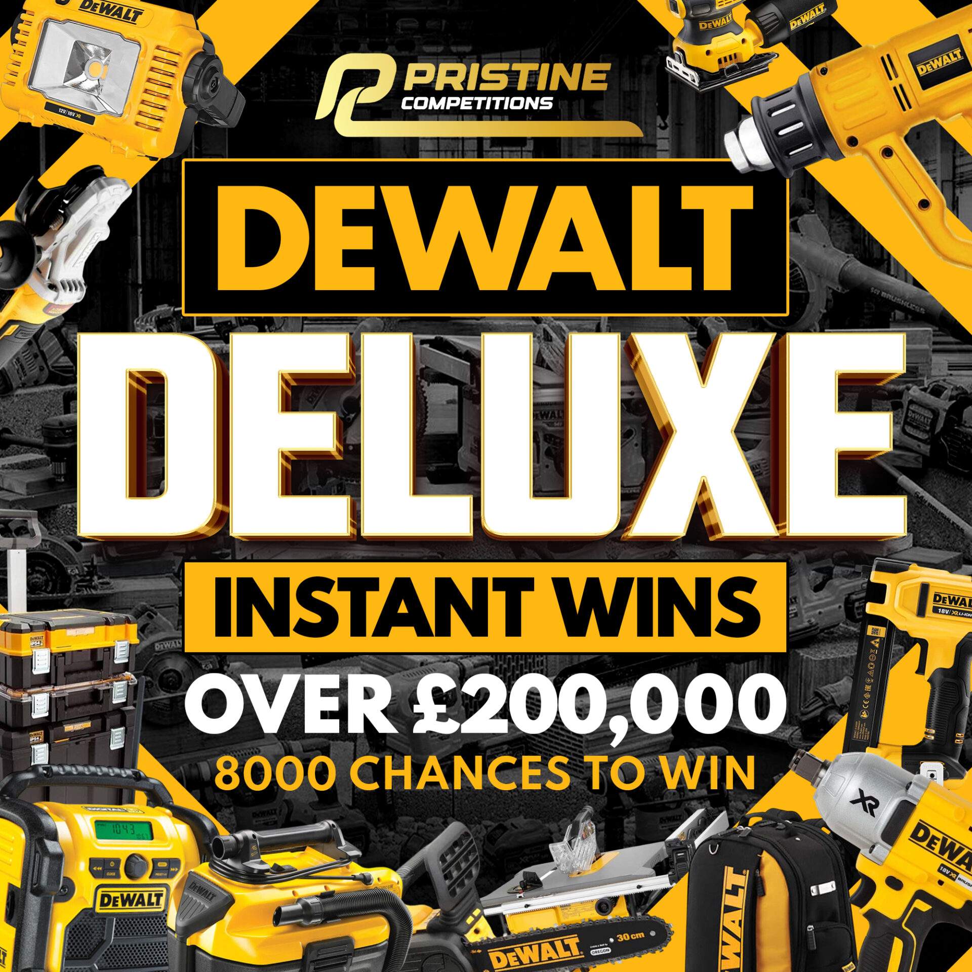 HUGE Dewalt Deluxe Instant Wins – 8,000 Prizes – £200,000 Prize Fund