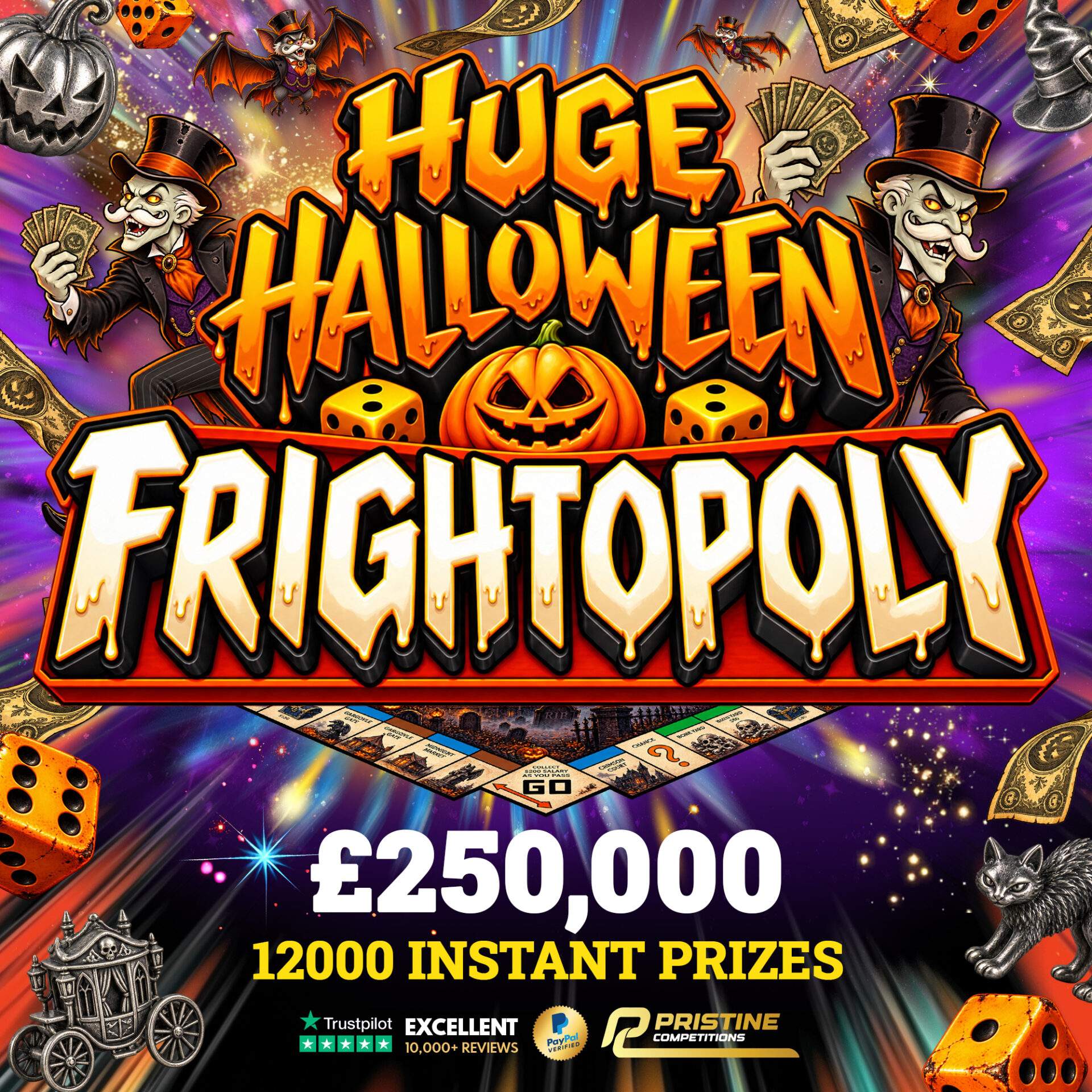 HUGE Halloween Frightopoly Instant Wins – 12,000 Prizes – £250,000 Prize Fund