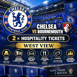 2 x CHELSEA VS BOURNEMOUTH WEST VIEW HOSPITALITY TICKETS #1