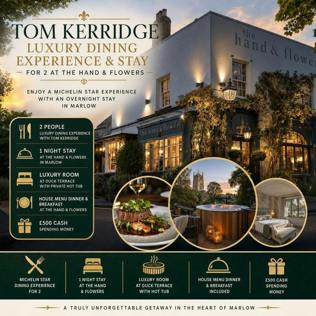 CLONE - TOM KERRIDGE HAND & FLOWERS LUXURY DINING EXPERIENCE & STAY FOR 2 + £500