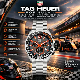 TAG HEUER FORMULA 1 GREY & ORANGE DIAL STAINLESS STEEL CHRONOGRAPH WATCH 1.0 #3