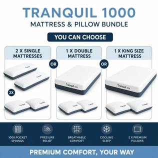 TRANQUIL 1000 MATTRESS & PILLOW BUNDLE - WINNERS CHOICE OF SIZE #18