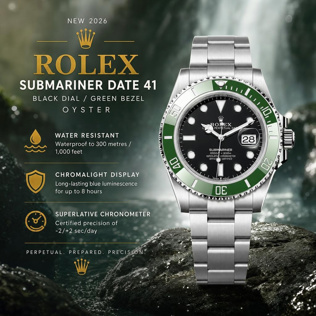 2026 ROLEX SUBMARINER DATE 41 – BLACK DIAL / GREEN BEZEL / OYSTER — STARBUCKS