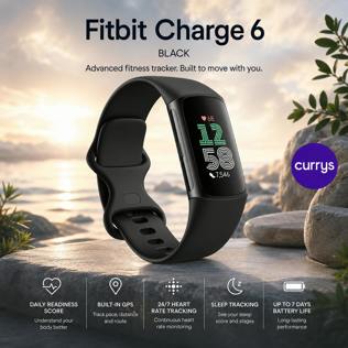 FITBIT CHARGE 6 FITNESS TRACKER - OBSIDIAN/BLACK, SILICONE STRAP, UNIVERSAL - PARENT DAY 1 REBORN #21