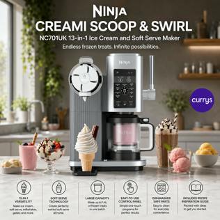 NINJA CREAMI SCOOP & SWIRL NC701UK 13-IN-1 ICE CREAM AND SOFT SERVE MAKER - SILVER - PARENT DAY 1 REBORN #21