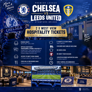 2 x CHELSEA VS LEEDS WEST VIEW HOSPITALITY TICKETS - 21/11/2026 #2