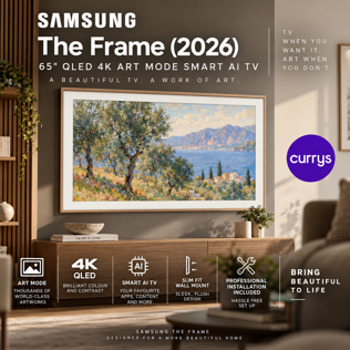 SAMSUNG THE FRAME (2026) 65" QLED 4K ART MODE SMART AI TV + INSTALLATION #2