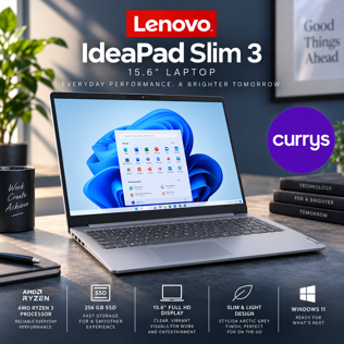 LENOVO IDEAPAD SLIM 3 15.6" LAPTOP - RYZEN 3, 256 GB SSD, ARCTIC GREY #2