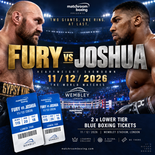 2 x FURY VS JOSHUA LOWER TIER MIDDLE / BACK FLOOR BLUE BOXING TICKETS 11/12/2026 #1