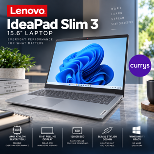 LENOVO IDEAPAD SLIM 3 15.6" LAPTOP - AMD ATHLON SILVER 7120U, 128 GB SSD, ARCTIC GREY #2