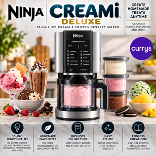 NINJA CREAMI DELUXE NC501UK 10-IN-1 ICE CREAM & FROZEN DESSERT MAKER - BLACK & SILVER - N559497W #1