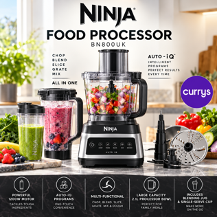 NINJA BN800UK FOOD PROCESSOR - BLACK & SILVER - N773800W