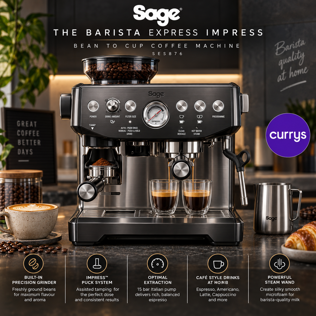 SAGE THE BARISTA EXPRESS IMPRESS SES876 BEAN TO CUP COFFEE MACHINE - BLACK STAINLESS STEEL - N361555W #1