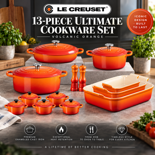 LE CREUSET 13-PIECE ULTIMATE COOKWARE SET - VOLCANIC ORANGE #1