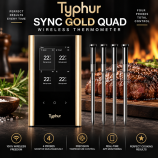 TYPHUR SYNC GOLD QUAD WIRELESS SMART HOME COOKING THERMOMETER #1