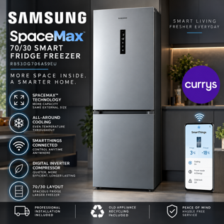 SAMSUNG SPACEMAX 70/30 SMART FRIDGE FREEZER - SILVER + INSTALLATION & RECYCLING #2
