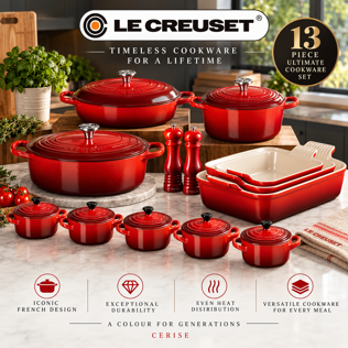 LE CREUSET 13-PIECE ULTIMATE COOKWARE SET - CERISE #1