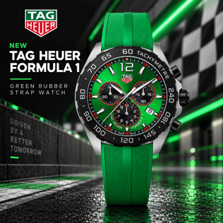 NEW TAG HEUER FORMULA 1 GREEN RUBBER STRAP WATCH #1