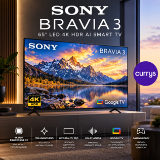 SONY BRAVIA 3 65" LED 4K HDR AI Smart TV - K65S38BP #3