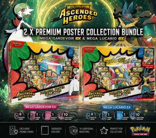 CLONE - POKÉMON ASCENDED HEROES PREMIUM POSTER COLLECTION BUNDLE – MEGA LUCARIO EX & MEGA GARDEVOIR EX - PARENT DAY 1 RE