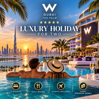 LUXURY HOLIDAY FOR TWO, 7 NIGHTS, 5 STAR, DUBAI W HOTEL THE PALM + £500