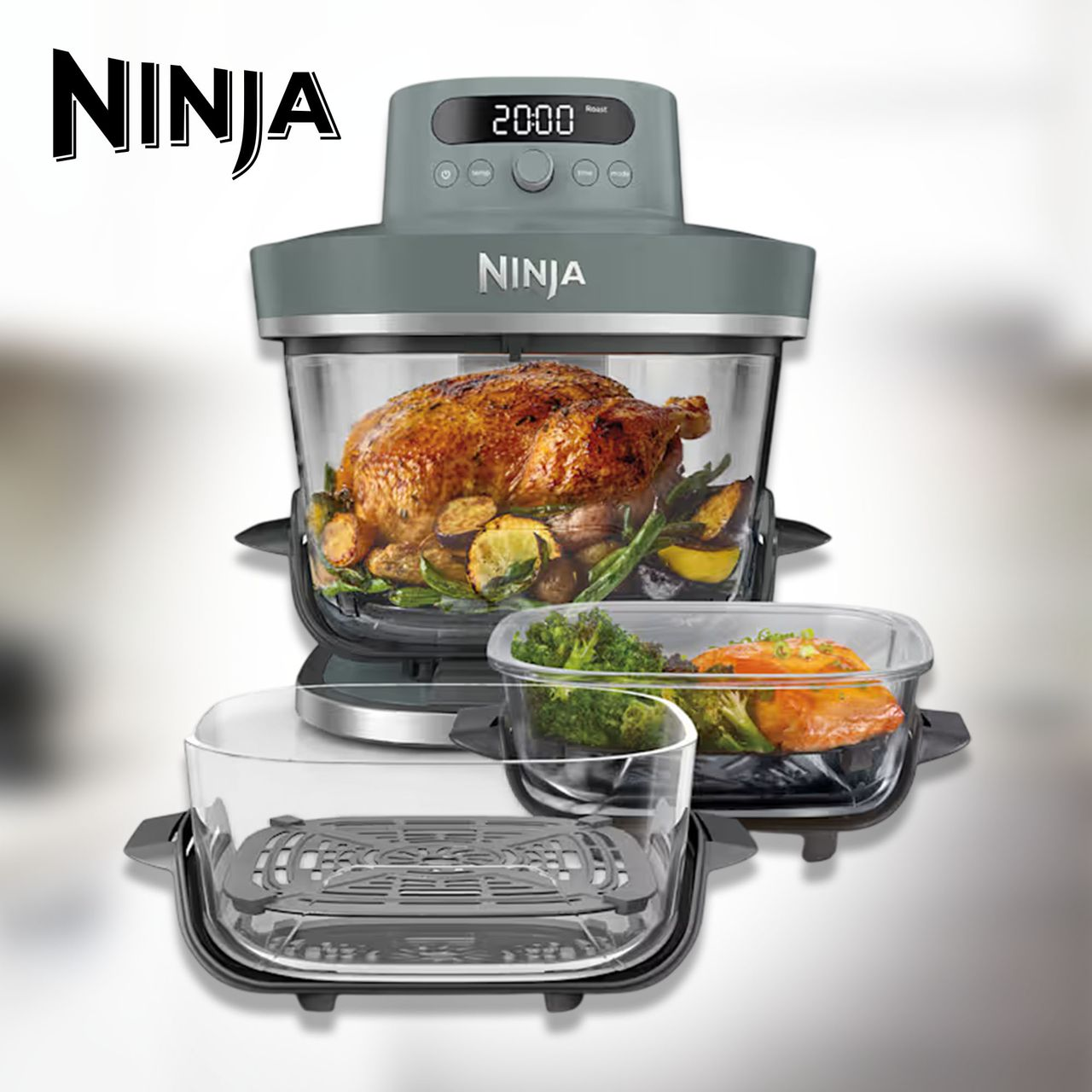 Ninja CRISPi PRO 7-in-1 Glass Air Fryer – Ash Grey Family Set