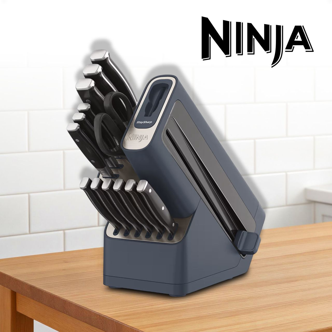 Ninja Foodi StaySharp Knife Block with Integrated Sharpener Deluxe 14-Piece Set – Cyber Space