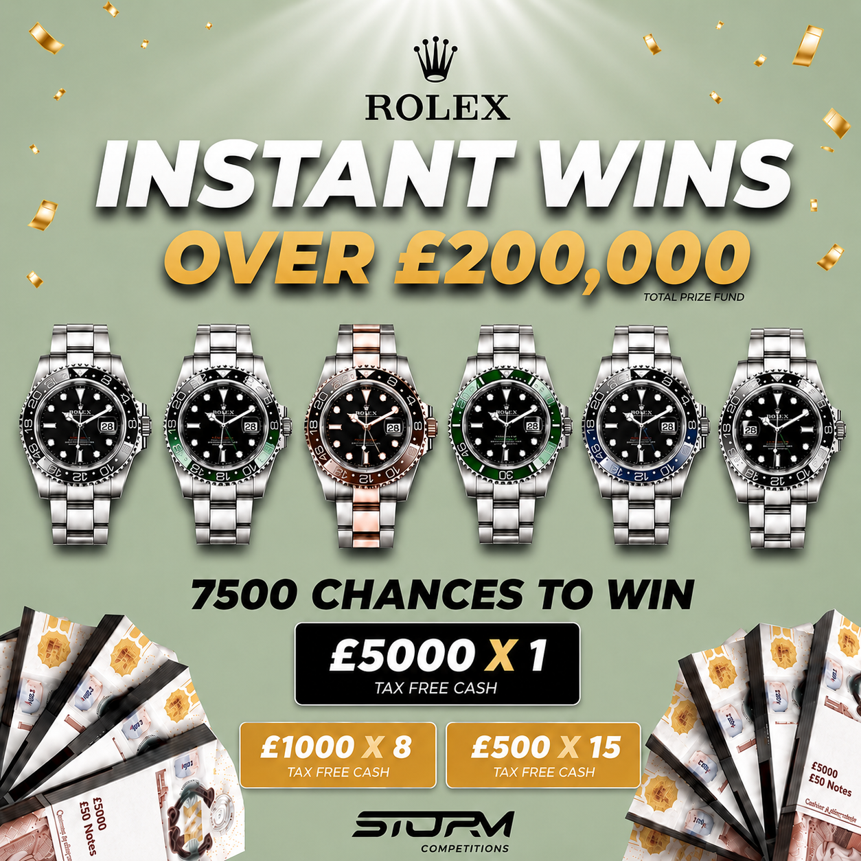 Rolex, Cash & Credit Instant Wins – 7,500 Prizes – £200,000 Prize Fund