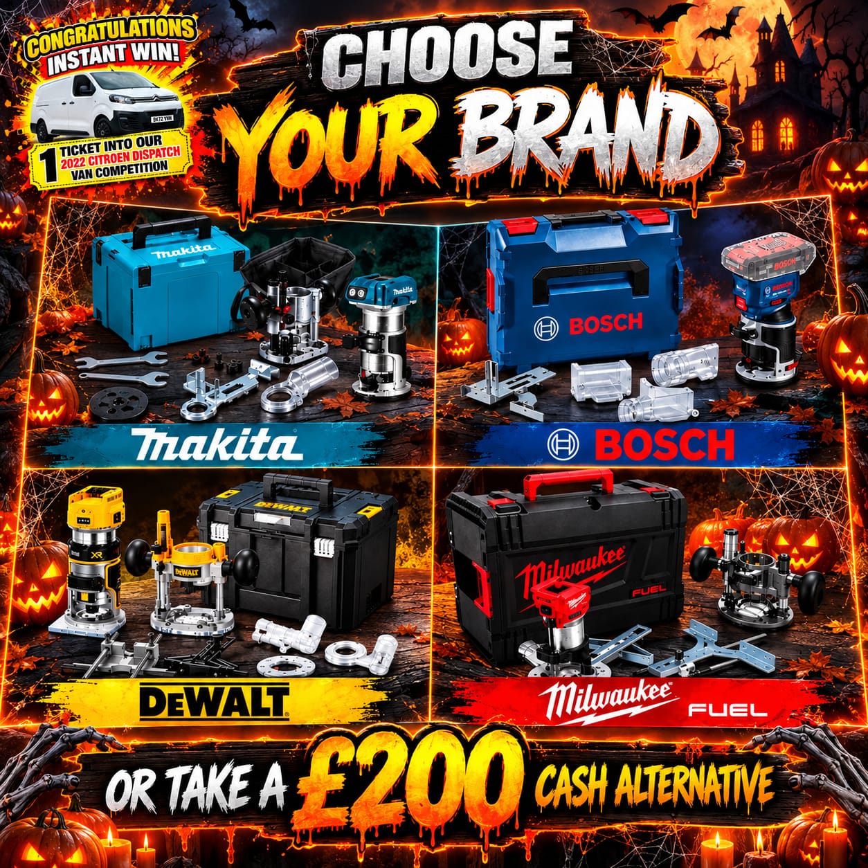 18v Cordless Router Choose Your Brand (+ Van Ticket Instant Wins!)