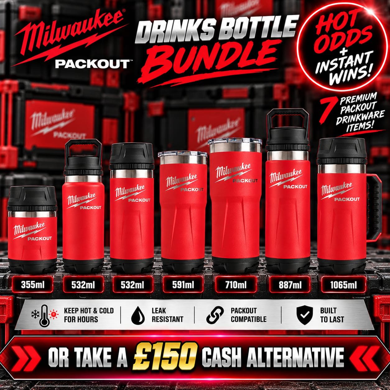 7pc Milwaukee Packout Drinks Bottle Bundle (+ Instant Wins)