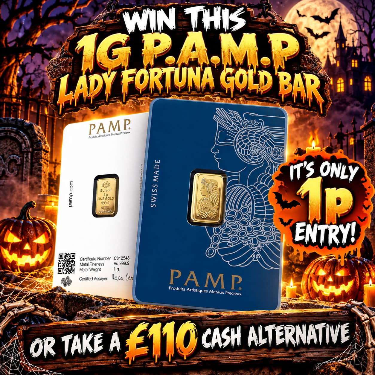 Auto Draw – 1g PAMP Lady Fortuna Gold Bar