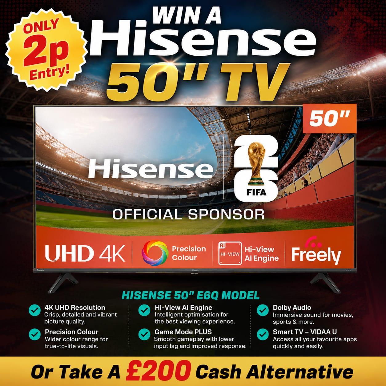 Auto Draw – Hisense E6Q 50″ LED 4K HDR Smart TV