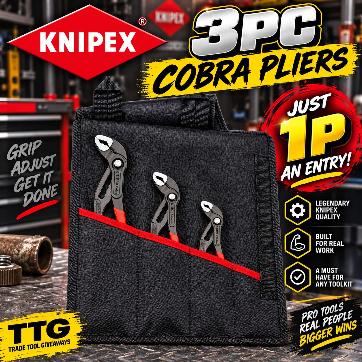 Auto Draw – Knipex 3pc Cobra Pliers Set With Pouch