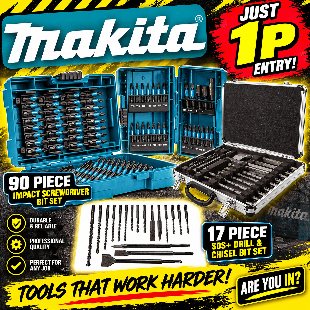 Auto Draw – Makita 90 Piece Impact Screwdriver Bit Set & Makita 17 Piece SDS+ Drill & Chisel Bit Set